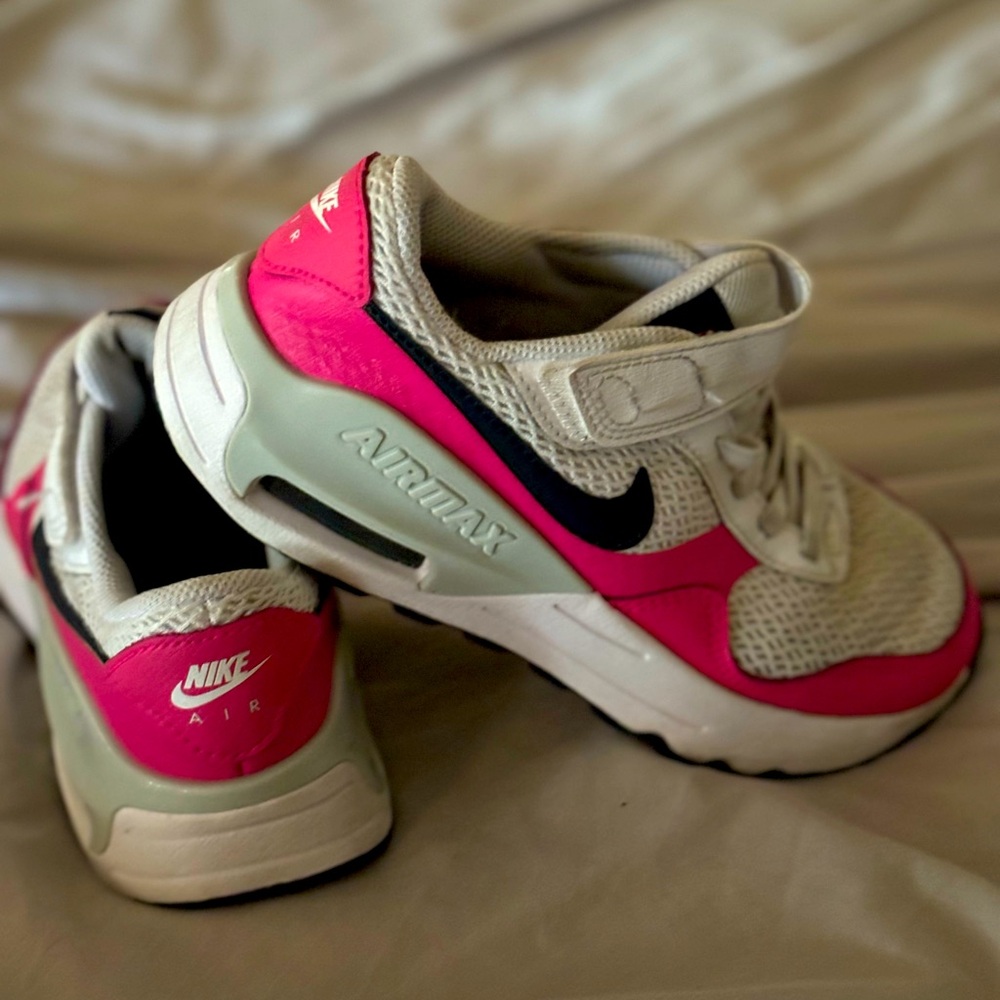 Size 2Y kids Nike Air pink and white shoes